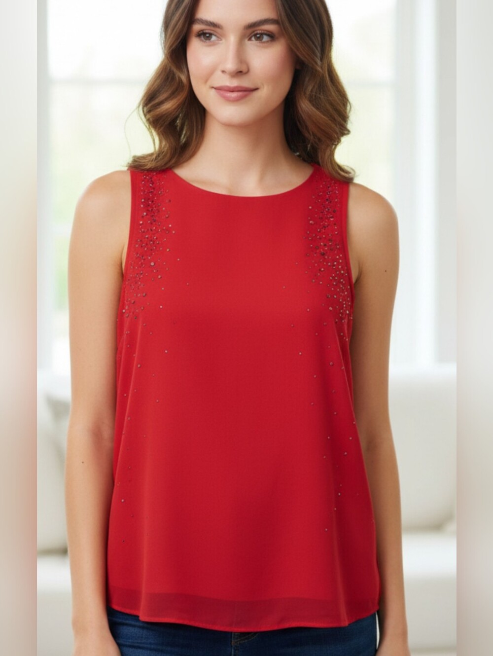 Embellished Red Sleeveless Camisole